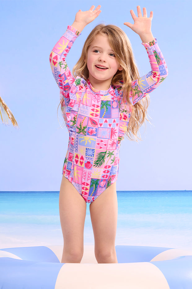 Girls Rainbow Beach Frill Sunsuit