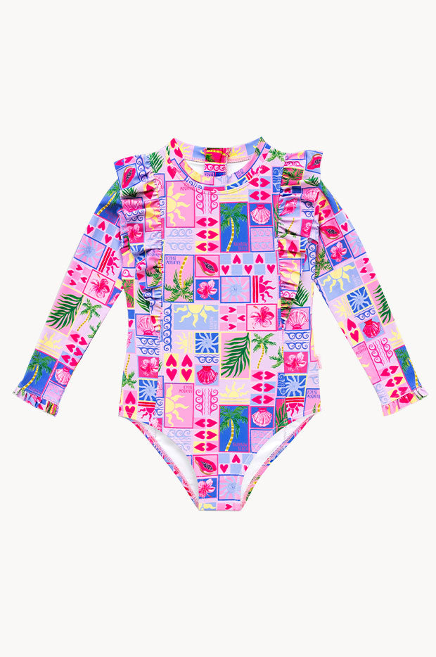 Girls Rainbow Beach Frill Sunsuit