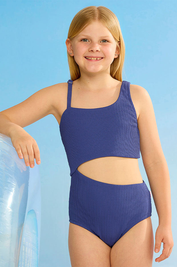 Girls Textured Cut Out One Piece