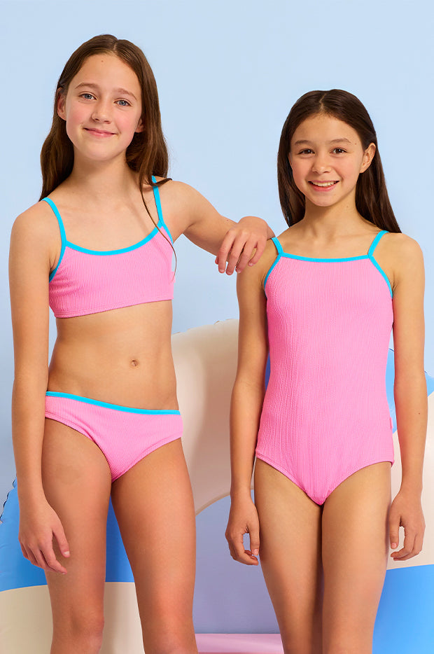 Girls Textured Contrast One Piece