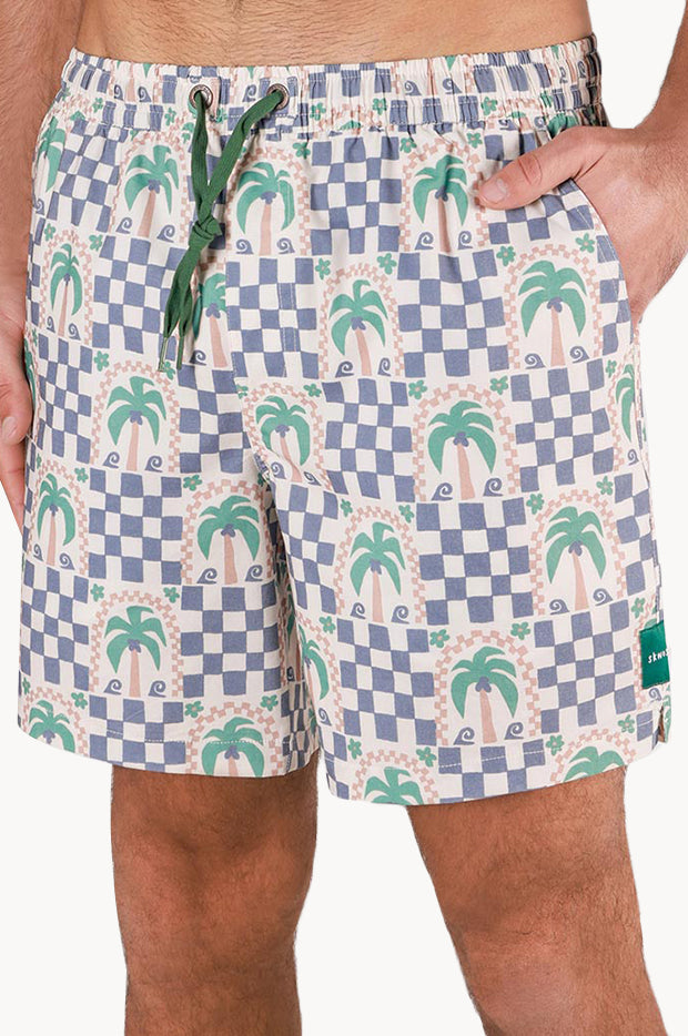 Mens Palm Check Party Everyday Short