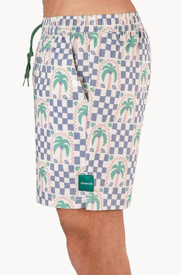 Mens Palm Check Party Everyday Short