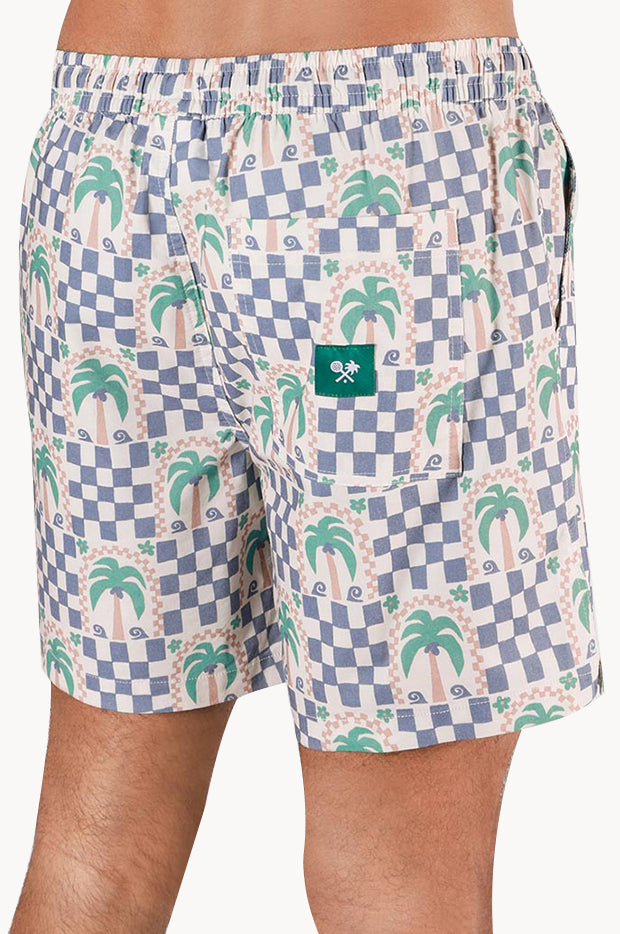 Mens Palm Check Party Everyday Short
