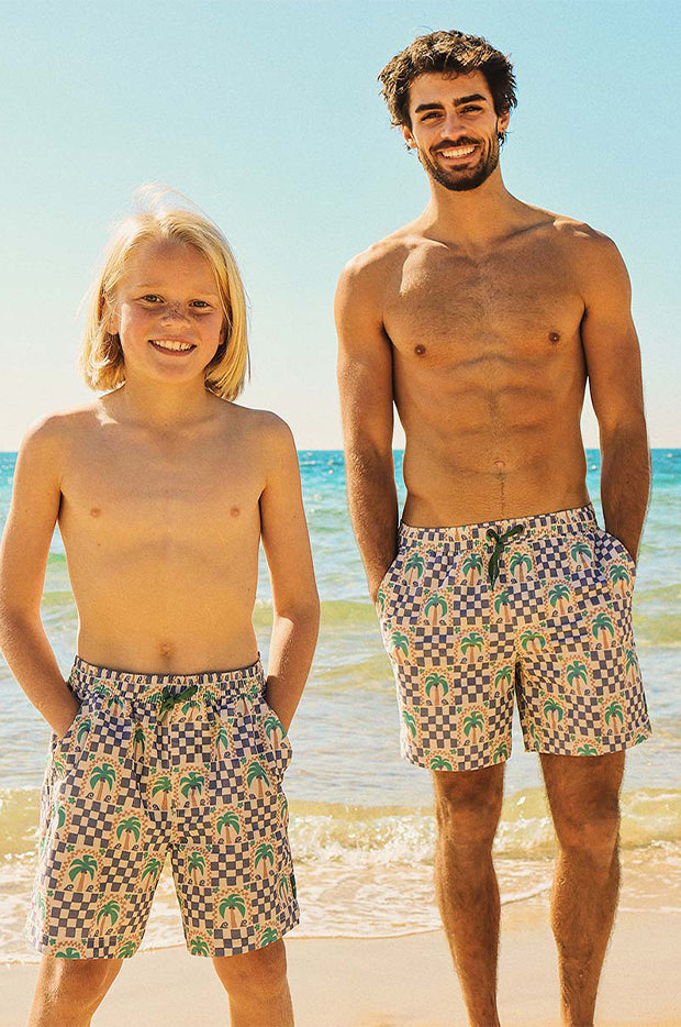 Mens Palm Check Party Everyday Short