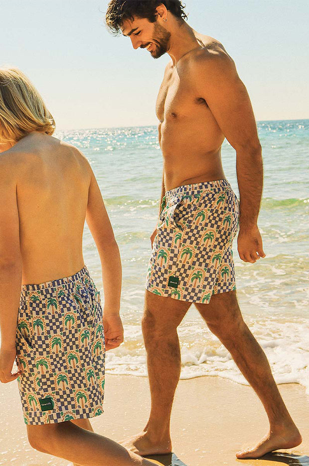 Mens Palm Check Party Everyday Short