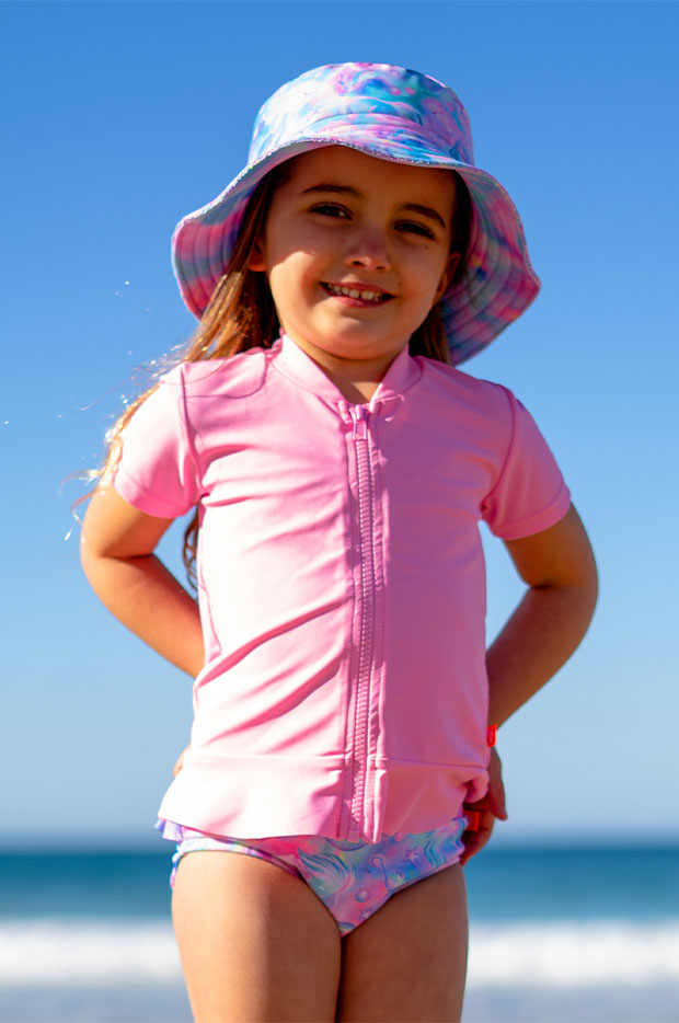 Girls Short Sleeve Zip Suntop