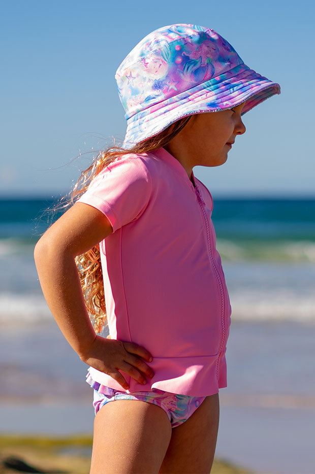 Girls Short Sleeve Zip Suntop