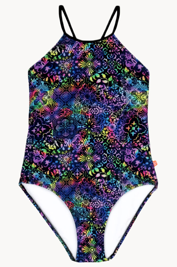 Girls Soda Tile One Piece 8 BLACK/MULTI