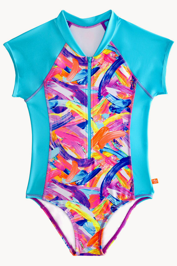Salty Ink Girls Paint Craze Short Sleeve Sunsuit Swimwear Galore AU