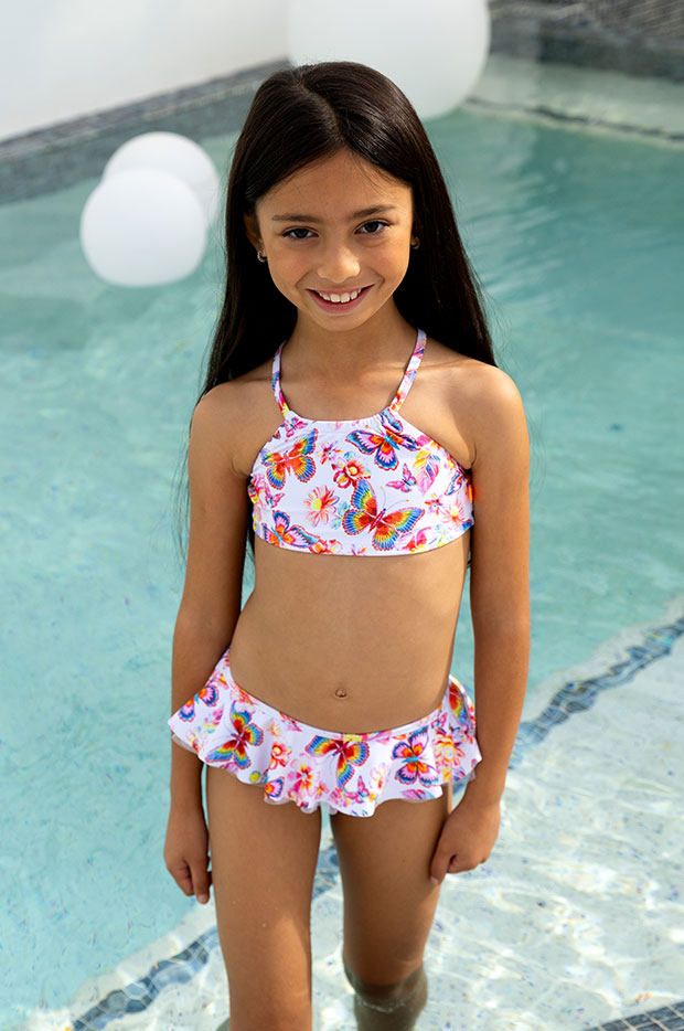 Salty Ink - Girls Miss Aloha Crop Set - White/Multi | Swimwear