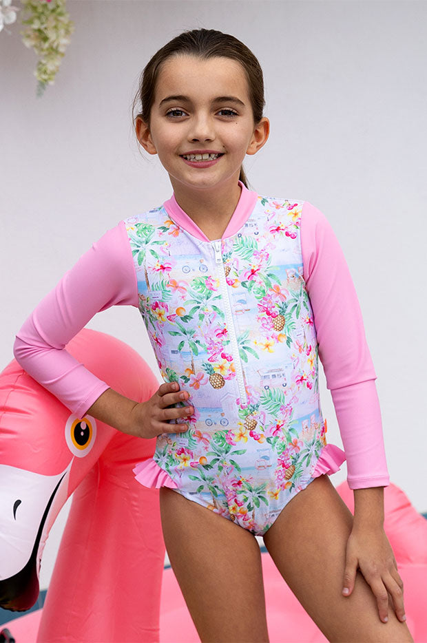 Girls Miss Vacay Long Sleeve Sunsuit