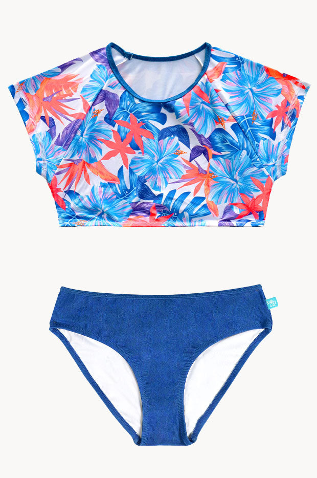 Salty Ink Girls Kokomo Crop Suntop Set Blue/Orange Swimwear