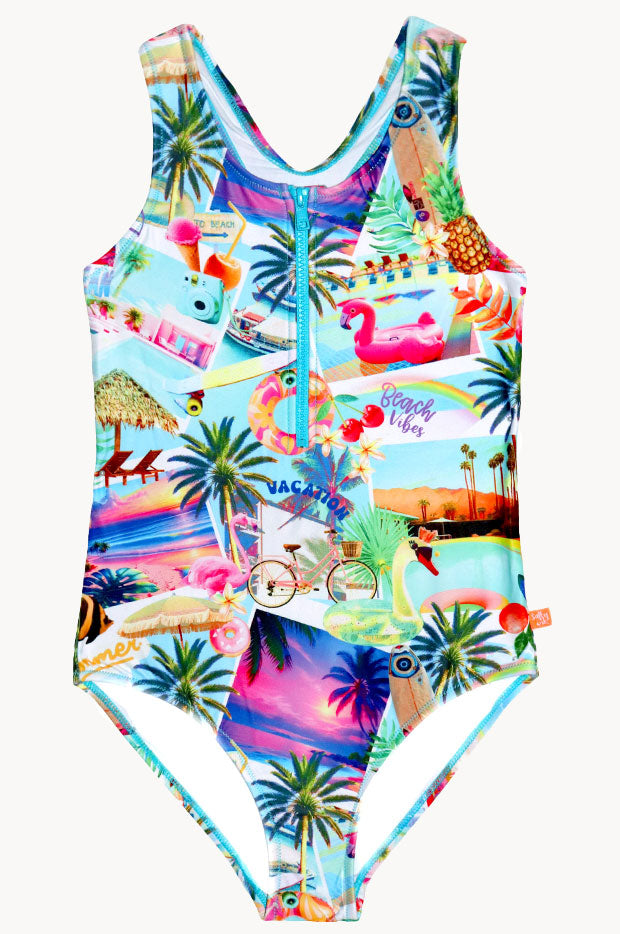 Girls Summer Vacay Zip One Piece