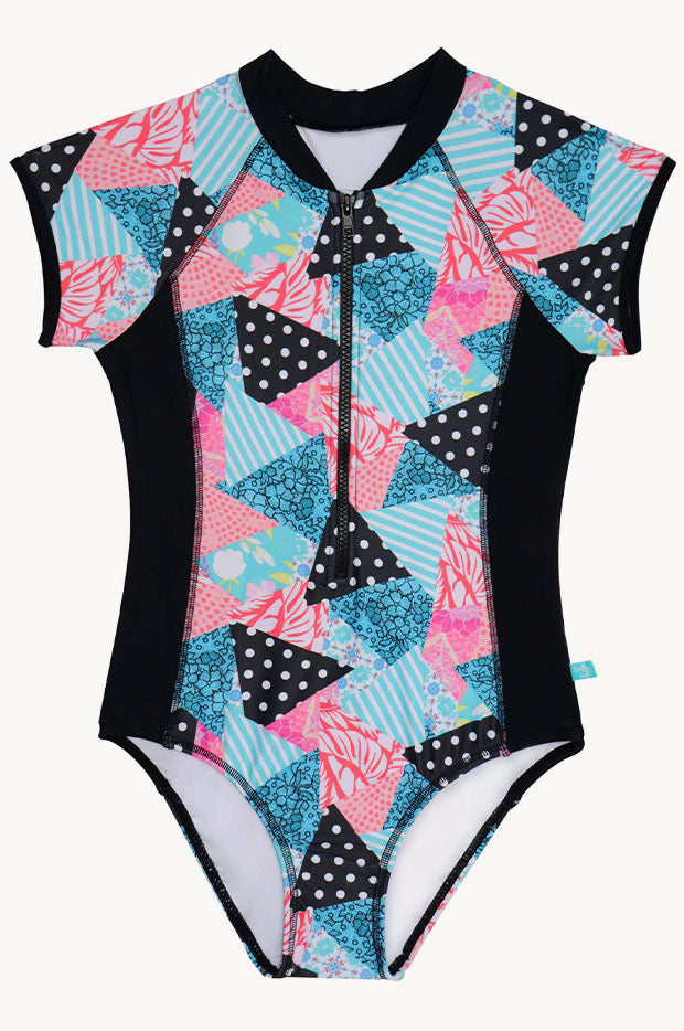 Salty Ink - Girls South Beach Short Sleeve Sunsuit - Blue | Swimwear ...