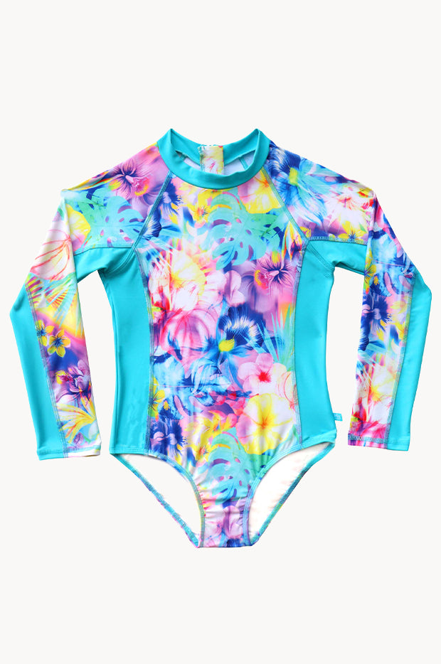 Girls Tropical Haze Long Sleeve Sunsuit