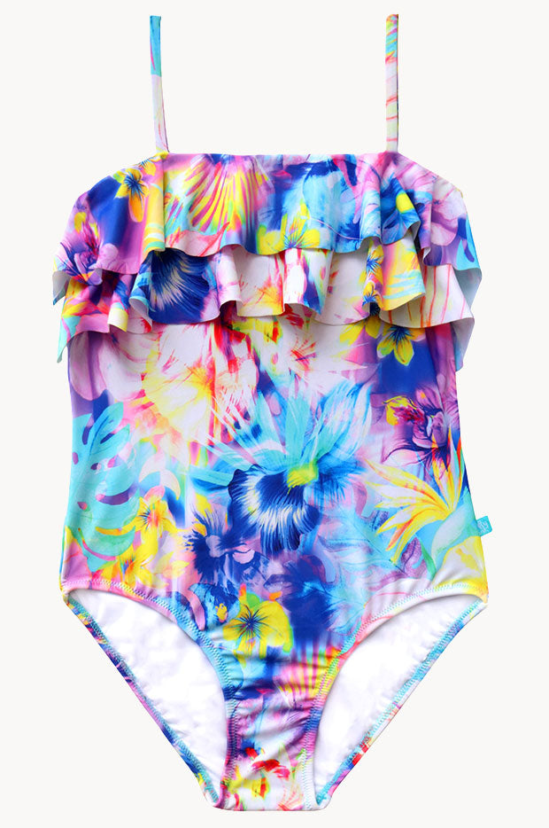 Girls Tropical Haze Frill Tube One Piece