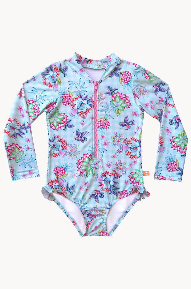Girls Miss Minty Meadow Long Sleeve Sunsuit