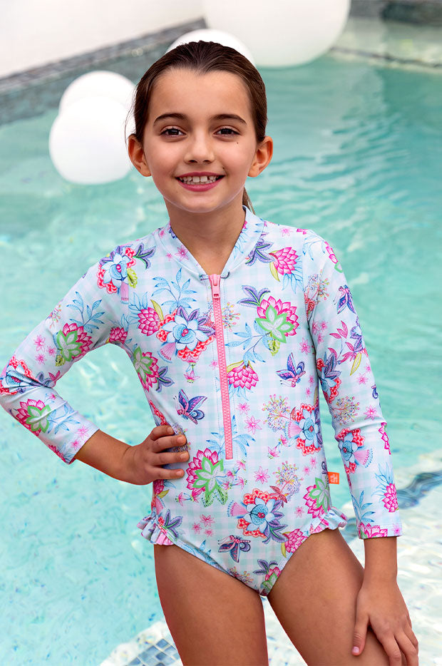 Girls Miss Minty Meadow Long Sleeve Sunsuit