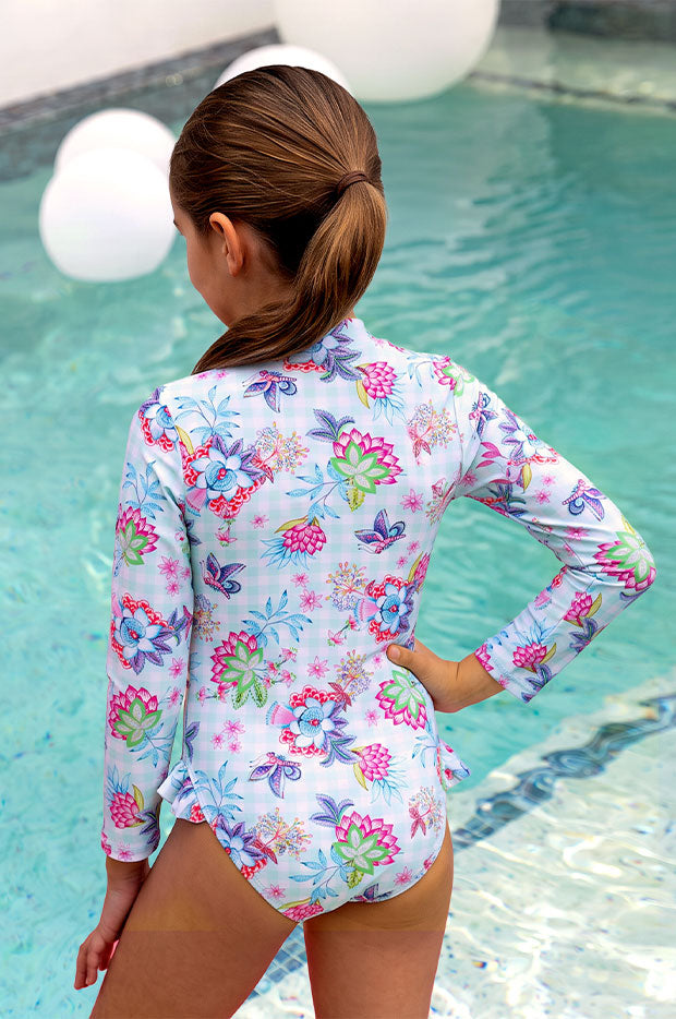 Girls Miss Minty Meadow Long Sleeve Sunsuit