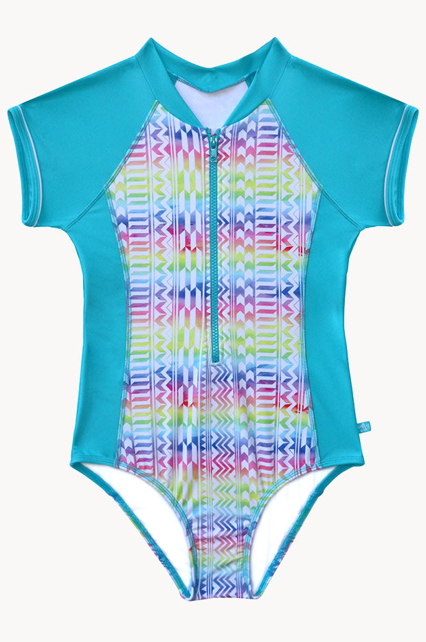 Girls Summer Geo Short Sleeve Sunsuit