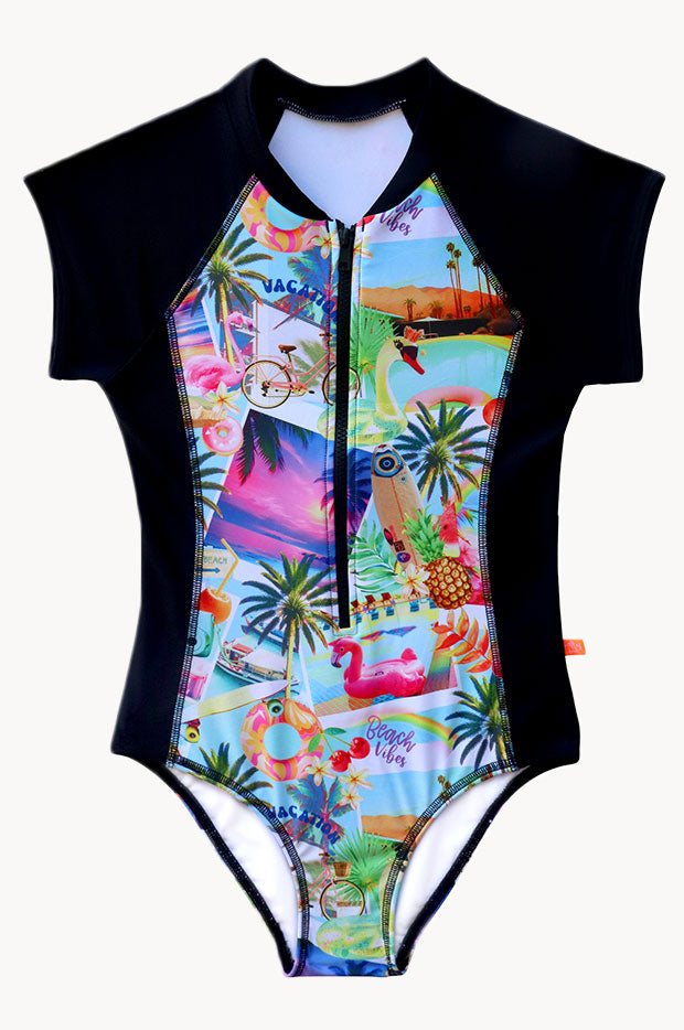 Girls Summer Vacay Short Sleeve Sunsuit