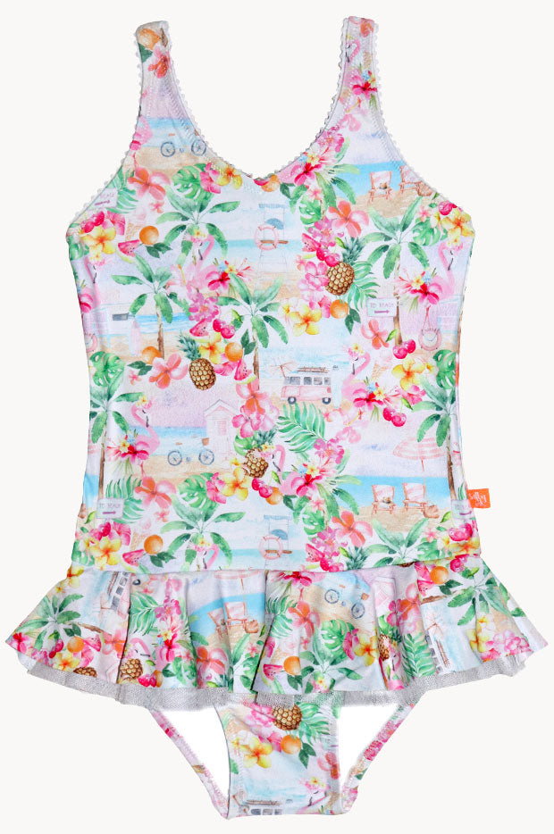 Salty Ink - Girls Miss Vacay Frill One Piece - Multi | Swimwear Galore AU