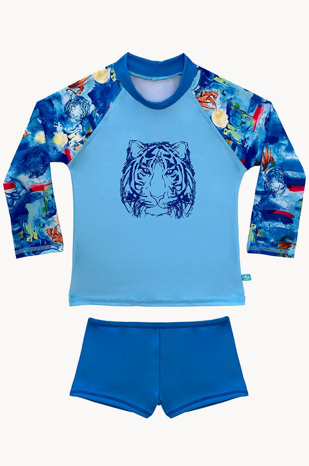 Salty Ink - Boys Cosmik Dragon Long Sleeve Suntop Set - Blue/Multi