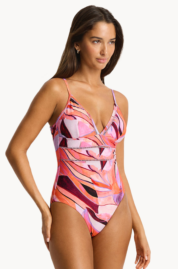 Neon Wave Cross Back Tri One Piece