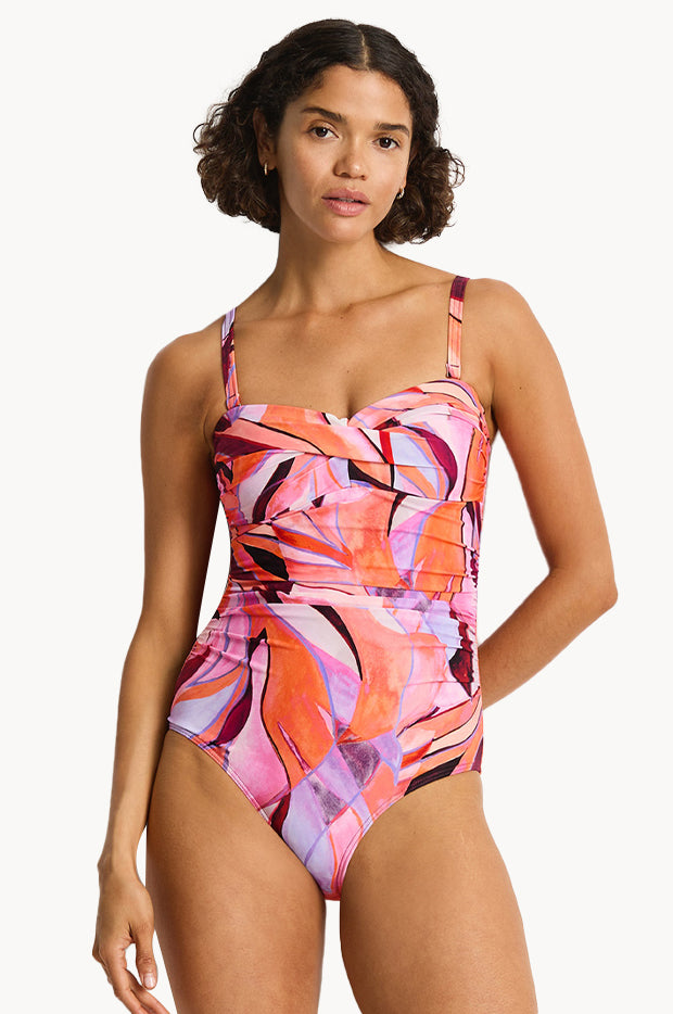 Neon Wave Twist Bandeau One Piece