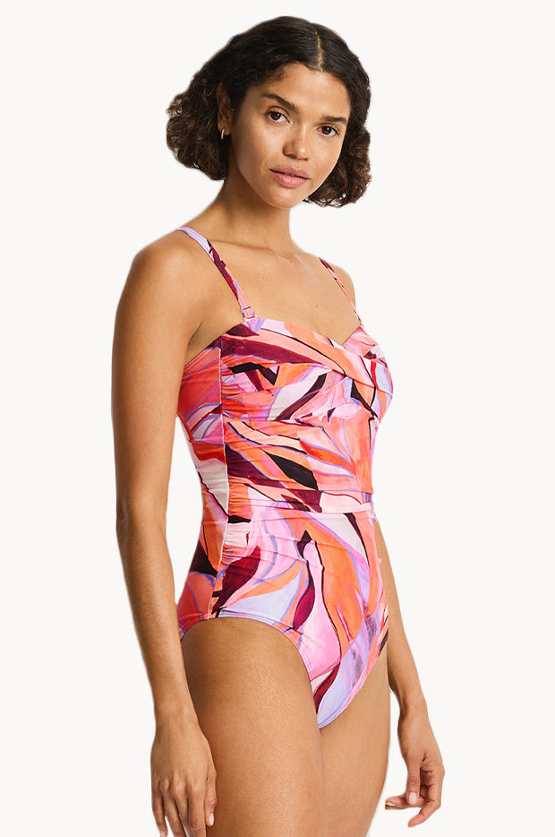 Neon Wave Twist Bandeau One Piece