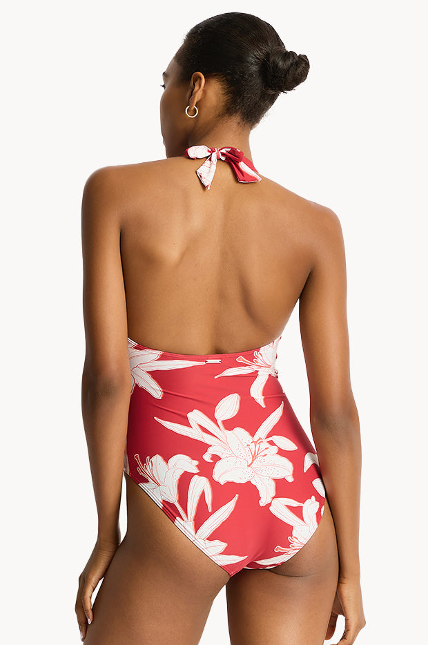 Veridian Twist Front Halter One Piece