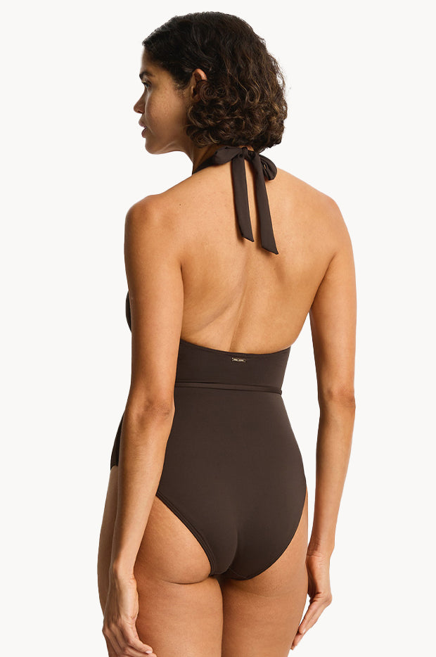 De Luxe V Neck Halter One Piece