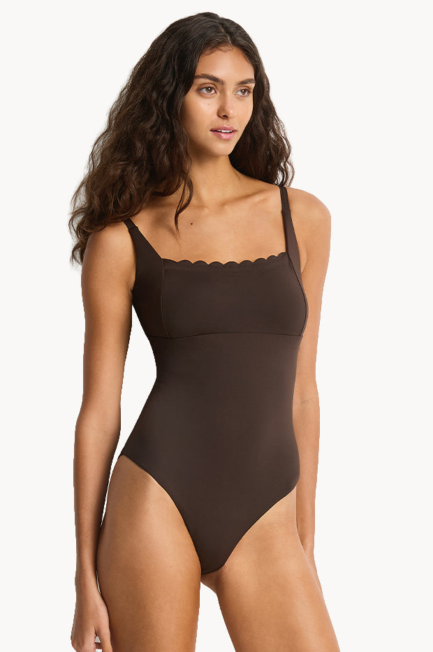 Scalloped Square Neck One Piece