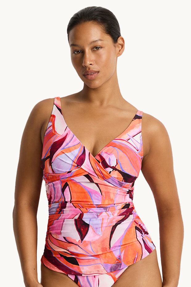 Neon Wave Cross Front Tankini Separate