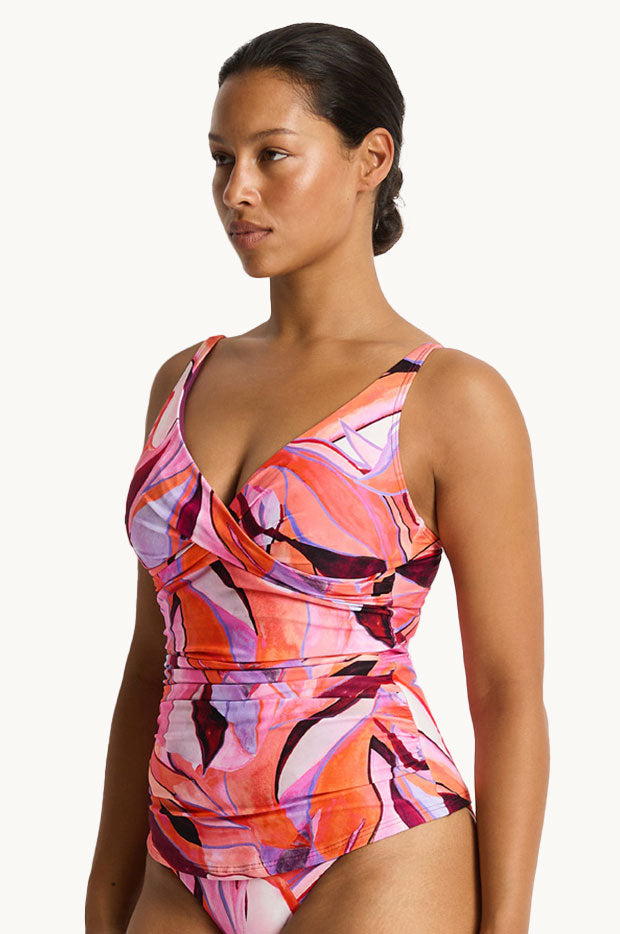 Neon Wave Cross Front Tankini Separate