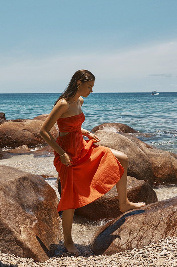 Sea Level - Sunset Bandeau Bikini Dress - Size S - Flame - Swimwear Galore Sea Level - Sunset Bandeau Bikini Dress - Size S - Flame - Swimwear Galore