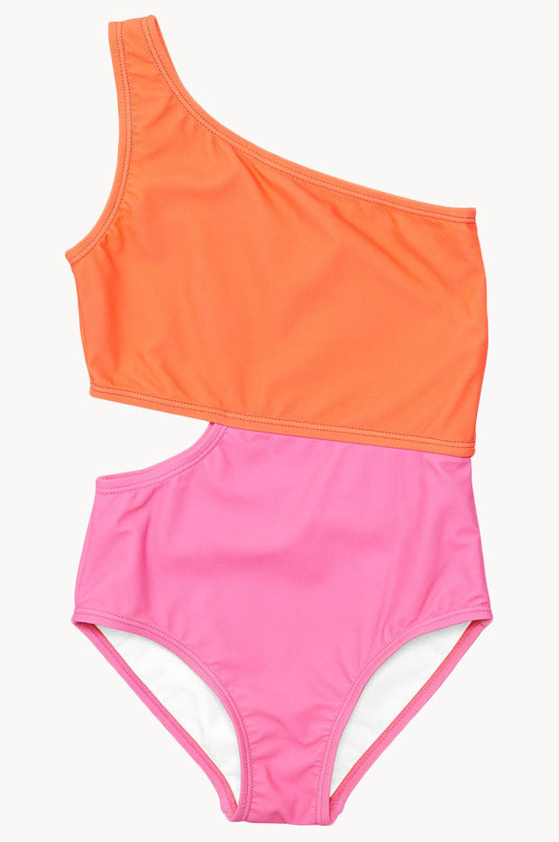 Snapper Rock - Girls Candy Colourblock One Piece - Orange/Pink
