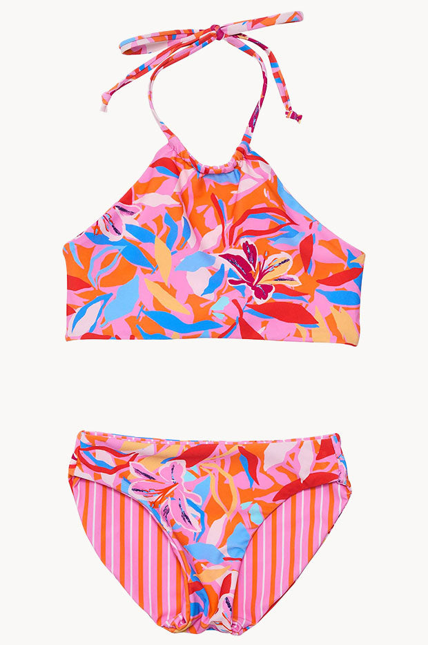 Girls Blooming Sunset Reversible Halter Set