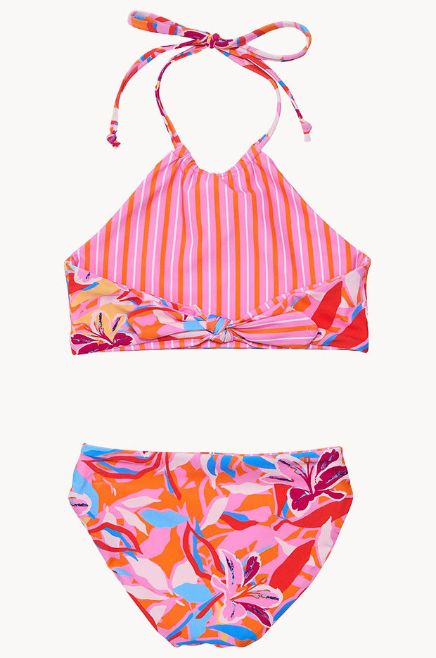 Girls Blooming Sunset Reversible Halter Set