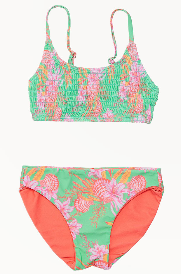 Shell Snapwr Snapper Rock - Girls Coastal Shells Crop Set - Green | Swimwear Galore US