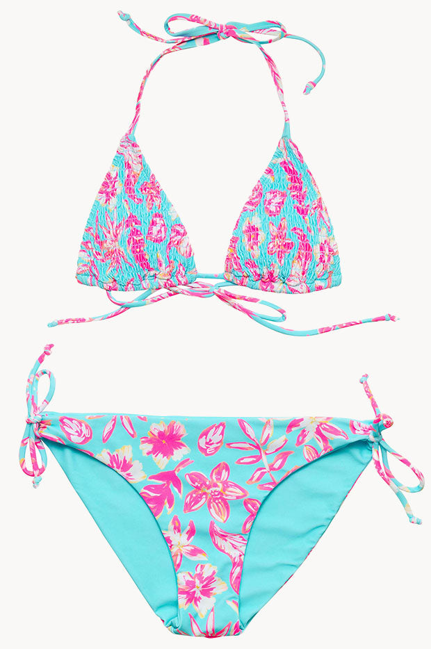 Snapper Rock - Girls Tropical Glow Tri Set - Blue/Pink | Swimwear Galore US
