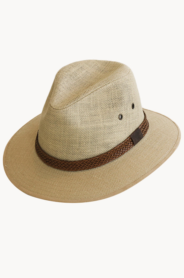 Mens Leather Band Linen Drover Hat