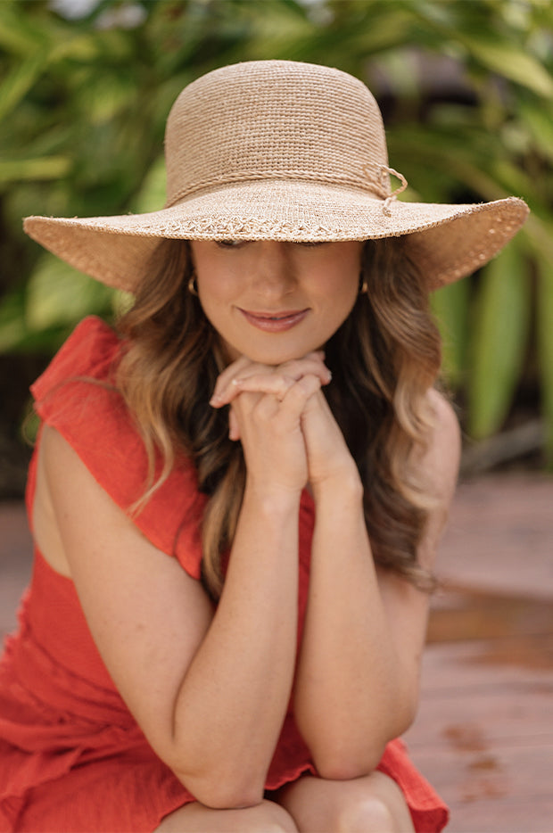 Crochet Edge Raffia Wide Brim Hat