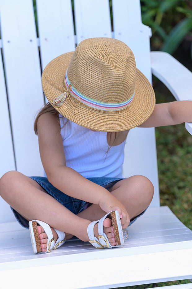 Girls Stripe Band Tassel Panama Hat