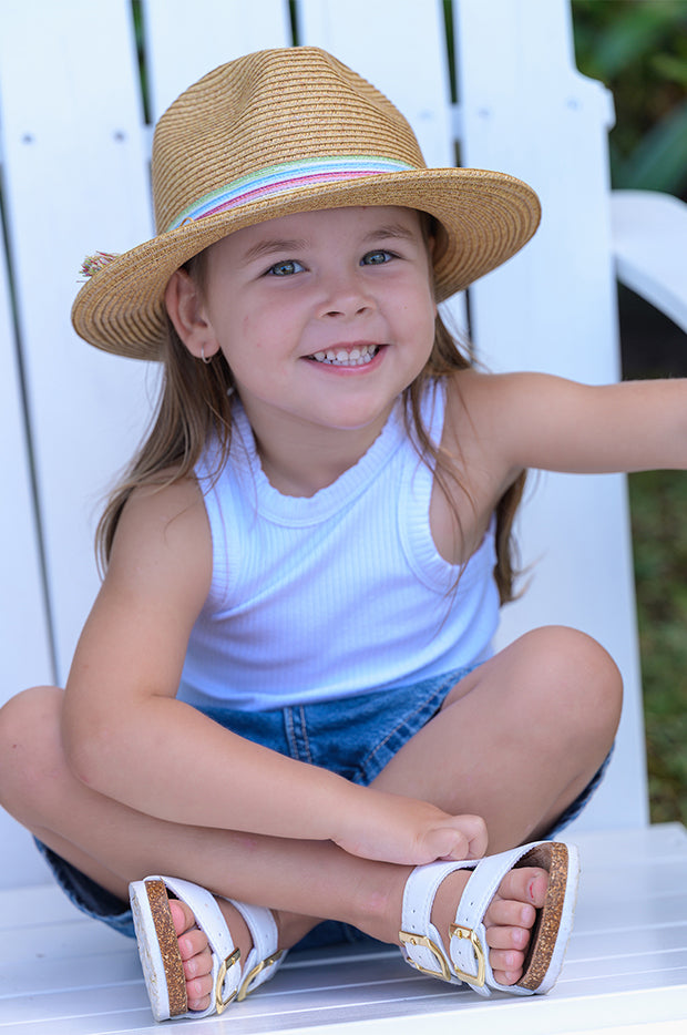 Girls Stripe Band Tassel Panama Hat
