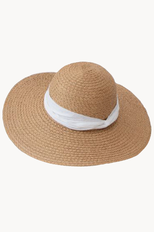 White Plait Band Wide Brim Hat