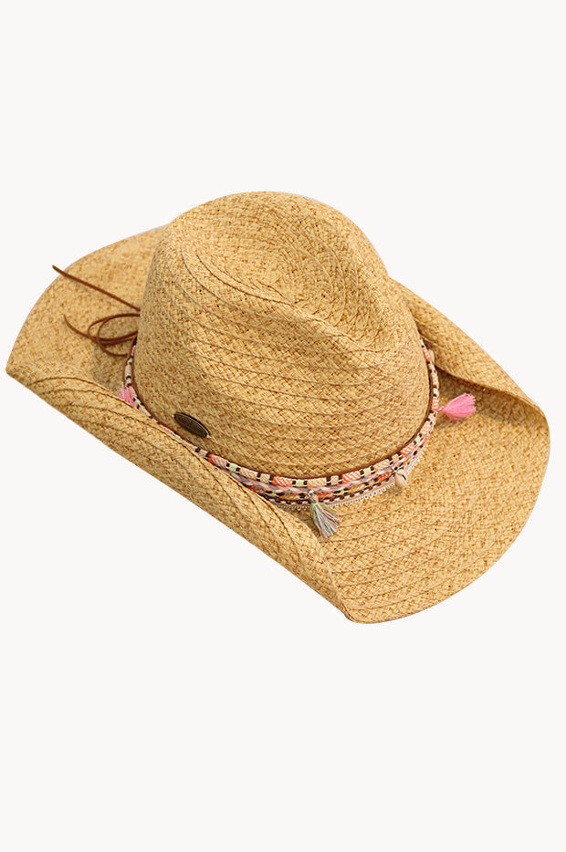 Girls Shell And Tassel Trim Cowgirl Hat