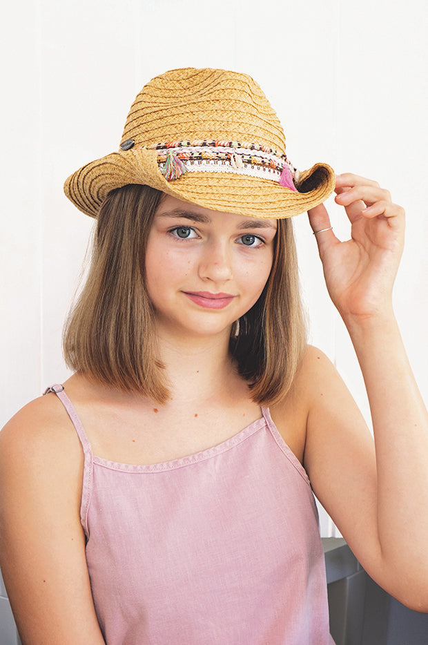 Girls Shell And Tassel Trim Cowgirl Hat