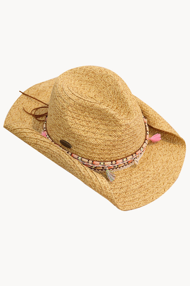Shell And Tassel Trim Cowboy Hat