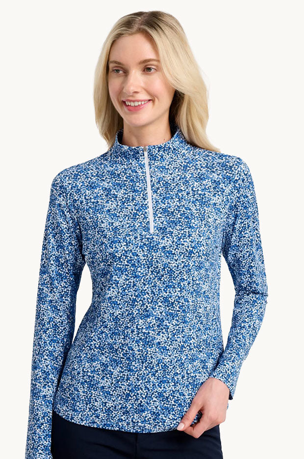Summer Floral Long Sleeve Quarter Zip Top
